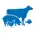 A simple vector illustration of a farm animal icon, featuring a stylized depiction of chicken, pig, cow and fish.