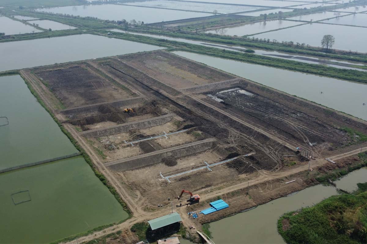 a drone view of some fish ponds are under construction