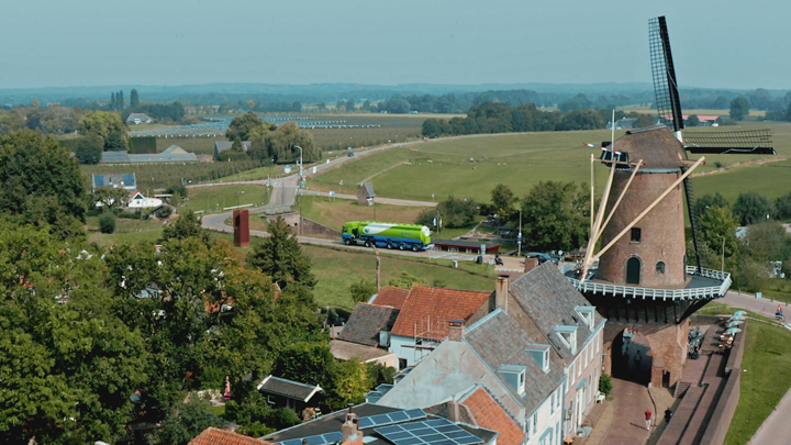 a bird eye view of a Windmill and a bulk truck